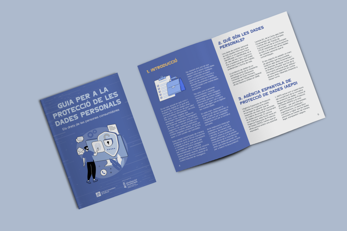 Portada y páginas interiores de la «Guia per a la protecció de les dades personals»